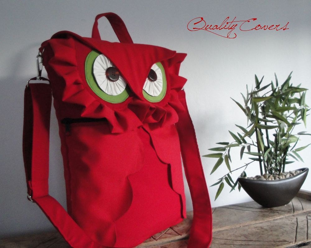 SALE 15% OFF Convertible Backpack OWL in 2 Shades of Red / compartment laptop / Shoulder / Messenger / tote/can be any color / size