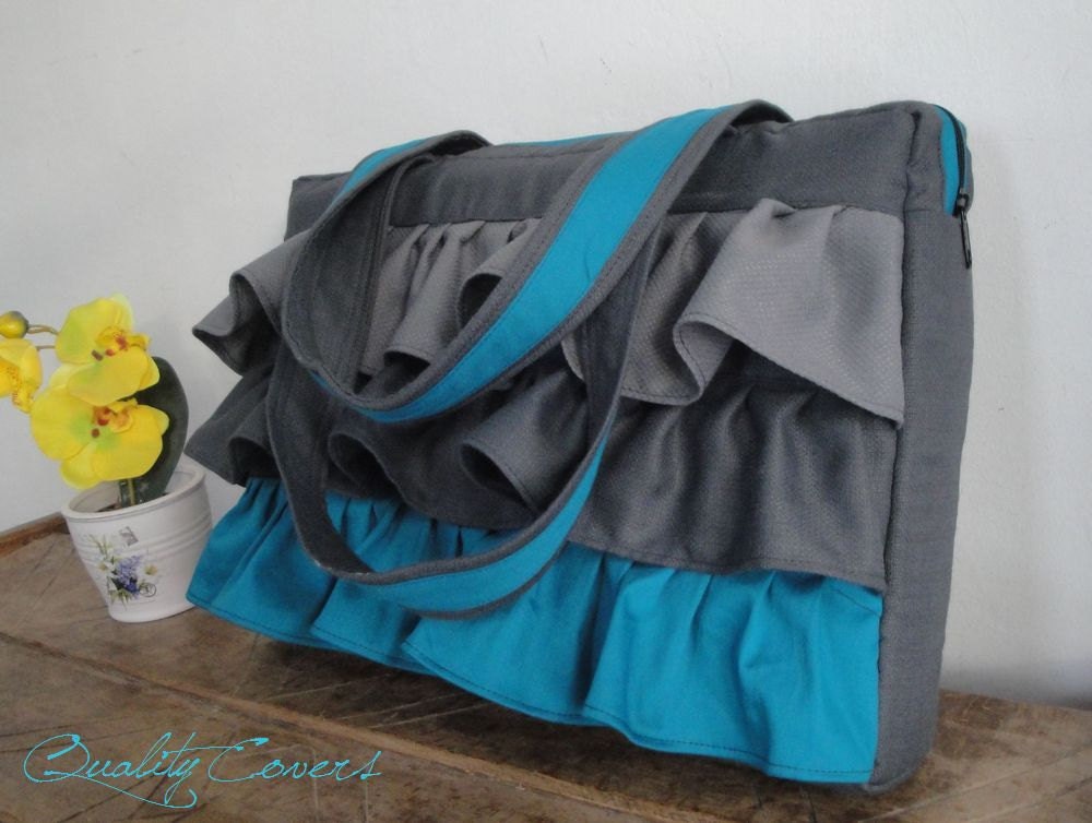 15% off -TOTE ruffle Laptop bag Super Padded 8mm-Compartment-can be any Size or Color-2 zippers-Waterproof Lining
