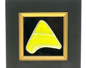 Art Glass Mini Framed Picture Yellow and White Swirl Arrowhead
