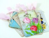 7 Handmade Shabby Flower Botanical Tags - Flowers, Butterflies