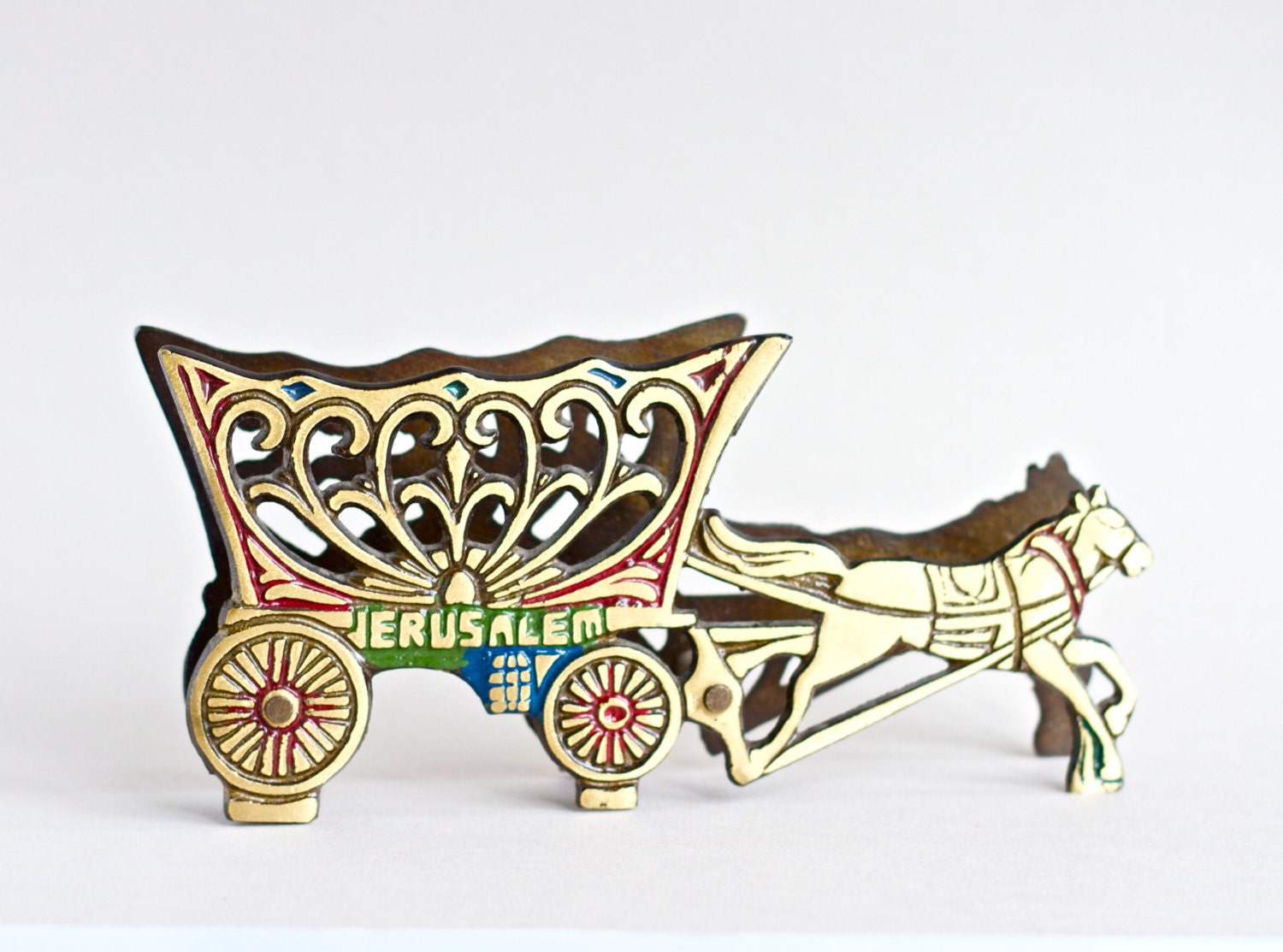 Jerusalem Chariot - Vintage Metal Letter Holder or Napkin Holder