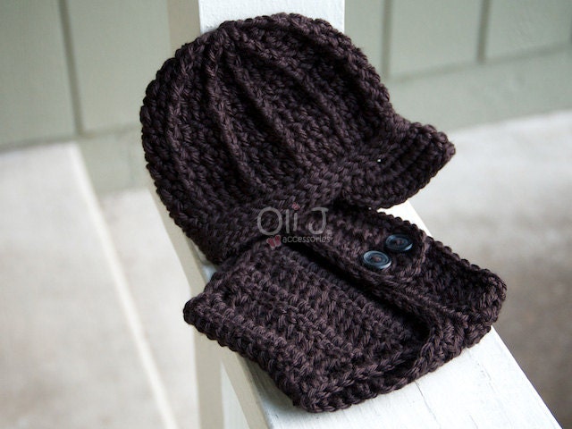 SALE SALE SALE Read-to-Ship Boy's Brimmed Beanie and Diaper Cover Photo Prop Set - Black Newborn size