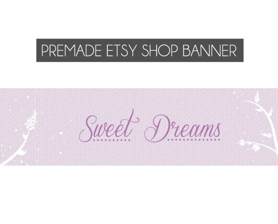 etsy shop banner - Sweet Dreams - premade, made to order banner - simple, modern, cute, white, sweet, lavender, purple, lilac