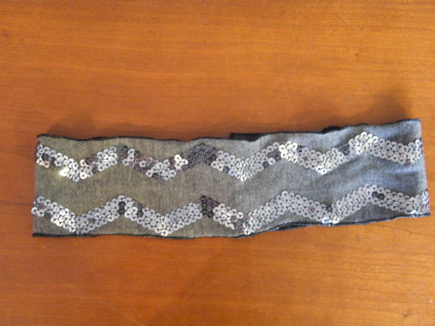 Grey hairband with sequins - gray stretch headband - stretch hair accessory made in Israel