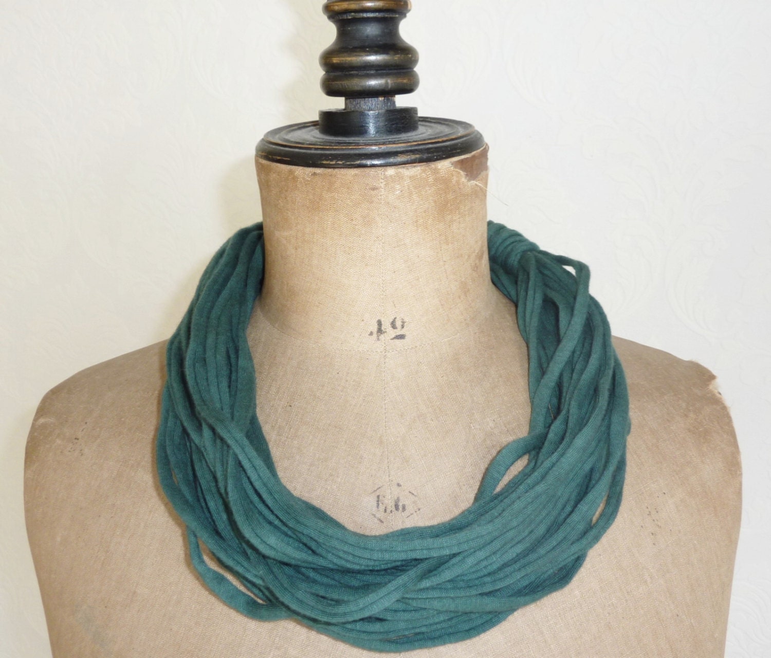 Infinity Scarf, Necklace, Scarflette, Scarf recycled t-shirt, Jersey Scarf green