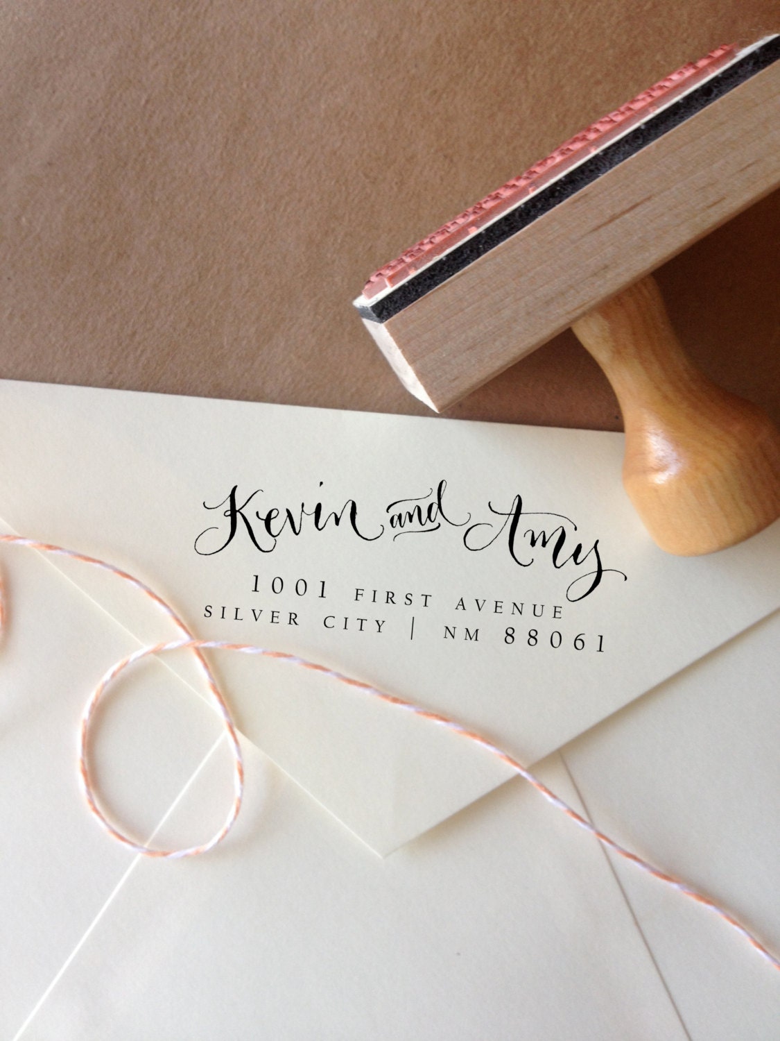 Calligraphy Custom Address Stamp -- Mixed Calligraphy and type - Elle Style