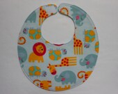 Baby Bibs, four soft layers, reversible, grey with happy jungle animals