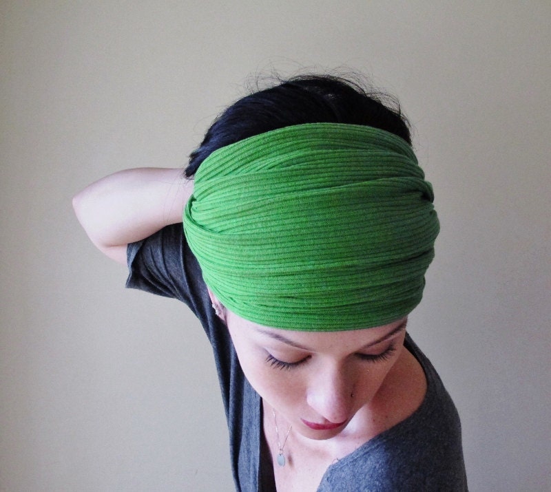 Pea Green Head Scarf, Hair Wrap - Womens Hair Accessory - Neck Bow - Green Sweater Scarf, Ascot
