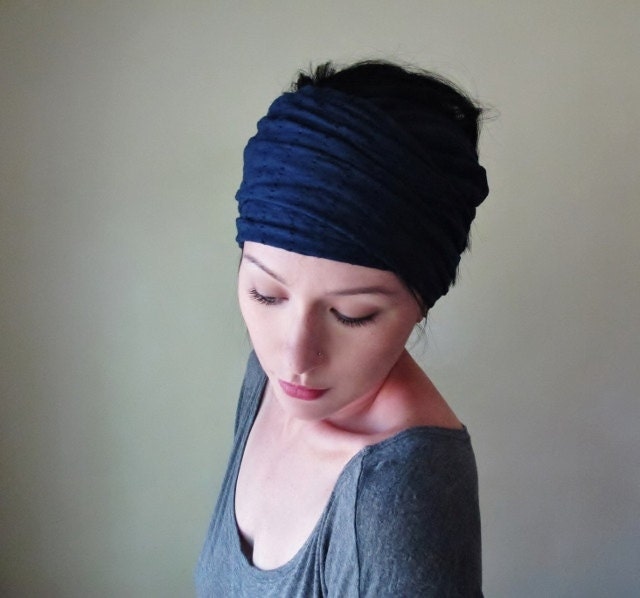 Navy Blue Head Scarf, Hair Wrap, Hair Accessory - Womens Headbands - Navy Blue Eyelet Hair covering, Turban