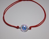 Rhinestone Evil Eye Bracelet with Blue Enamel