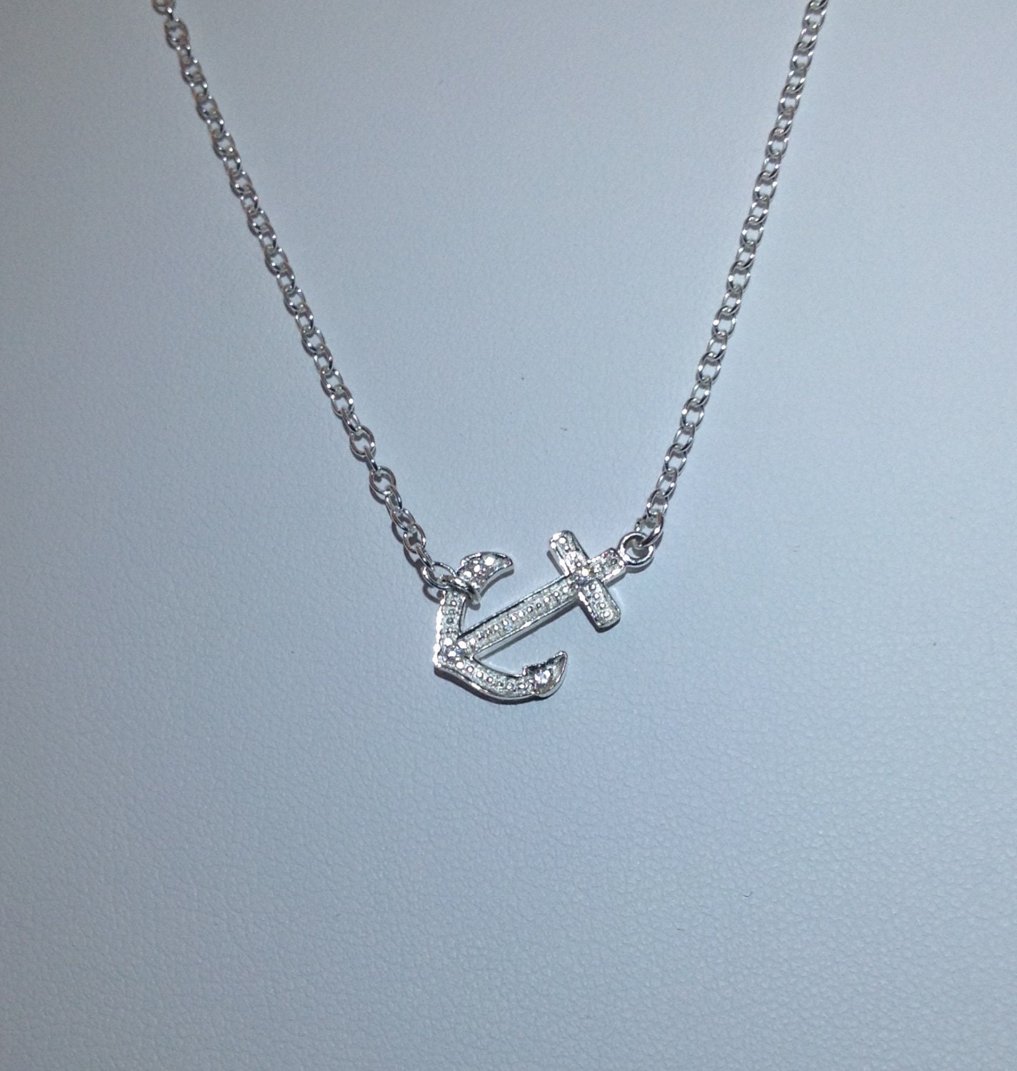Sideways Silver Anchor Necklace