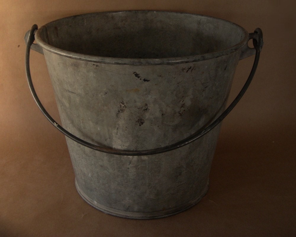 Industrial Bucket Zinc Galvanize Steel Bucket Vintage 1940s 1950s