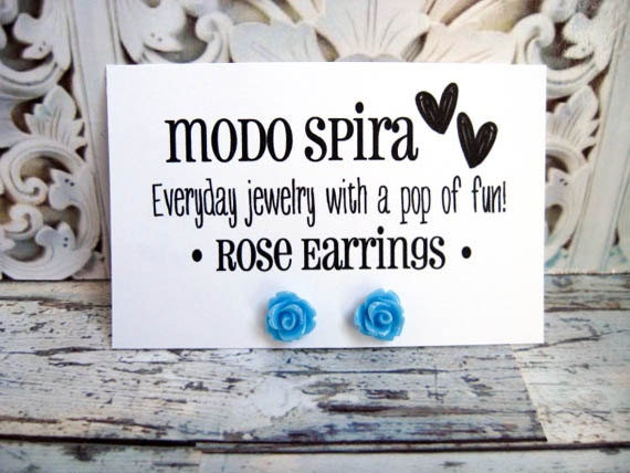 Light Blue Rose Earrings