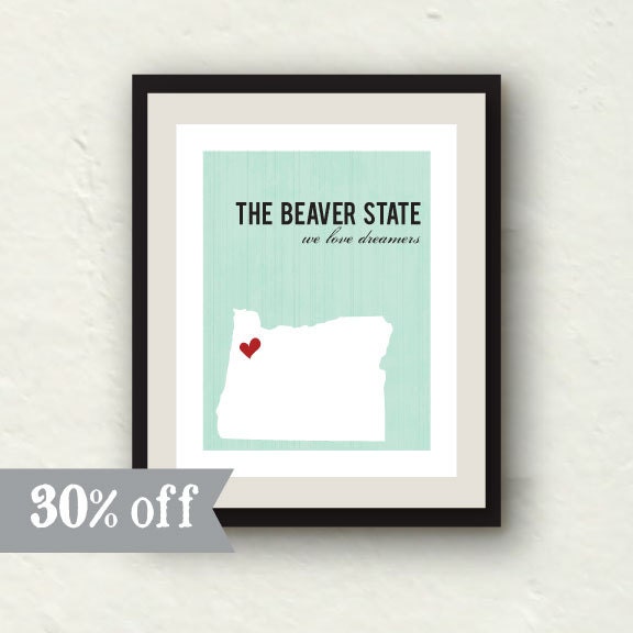 SALE - Oregon State - State print home decor - Oregon art - mint decor - 8x10 graphic print