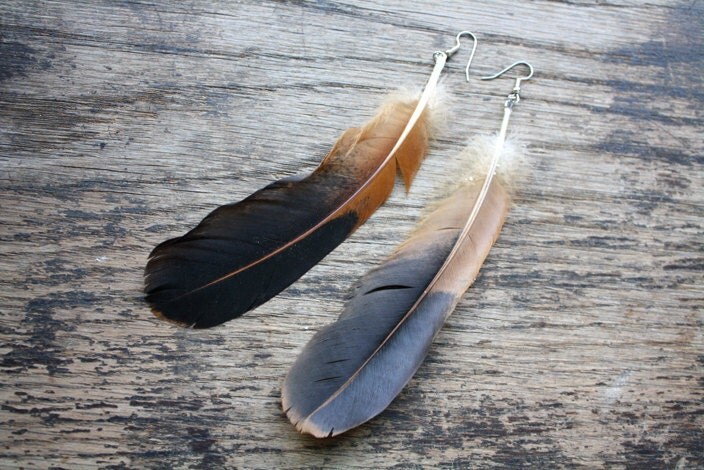 Natural Feather Earrings, Chicken Feathers, Handmade - LinwoodCrafts