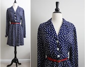 Vintage 70s Anna in a Polka Dot Dress. Semi sheer dress. Size M/L