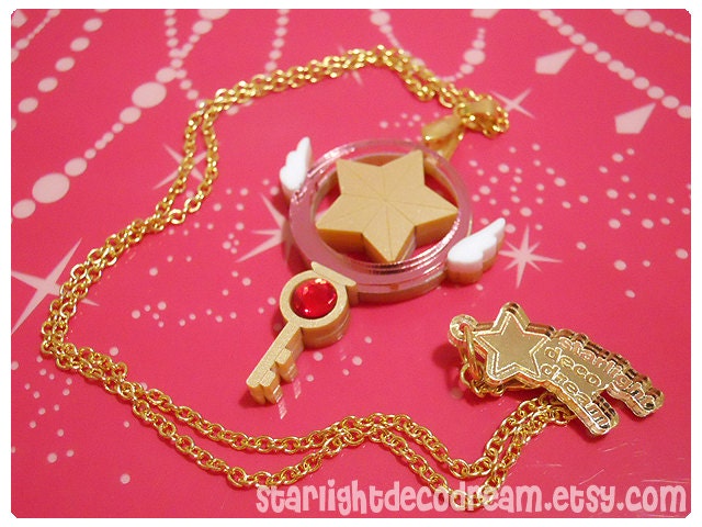 PRE ORDER Cardcaptor Sakura Clow Star Key Inspired Gold Acrylic Necklace for Mahou Kei, Magical Girl Fashion