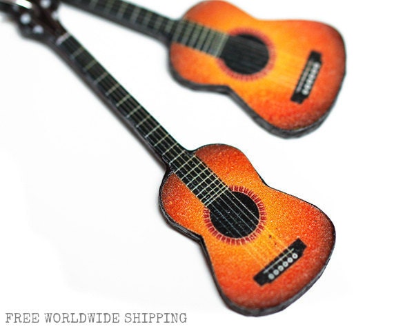 Guitar Earrings, Long dangle 2 - sided jewelry, gift for musician, music fan, gift for her under 25
