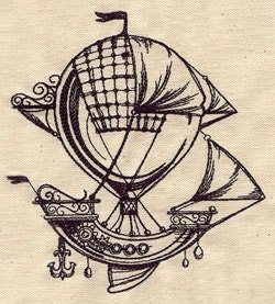 Balloon Voyage Steampunk Airship Dirigible Embroidered Flour Sack Hand/Dish Towel