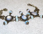 Opaline Moon Stone Cabochon Vintage Victorian Style Antique Brass Statement Bracelet