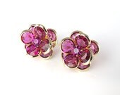 Vintage Pink Swarovski crystal Flower Earrings bezel set