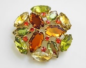 Vintage Juliana Citrine Orange Yellow  Rhinestone Brooch
