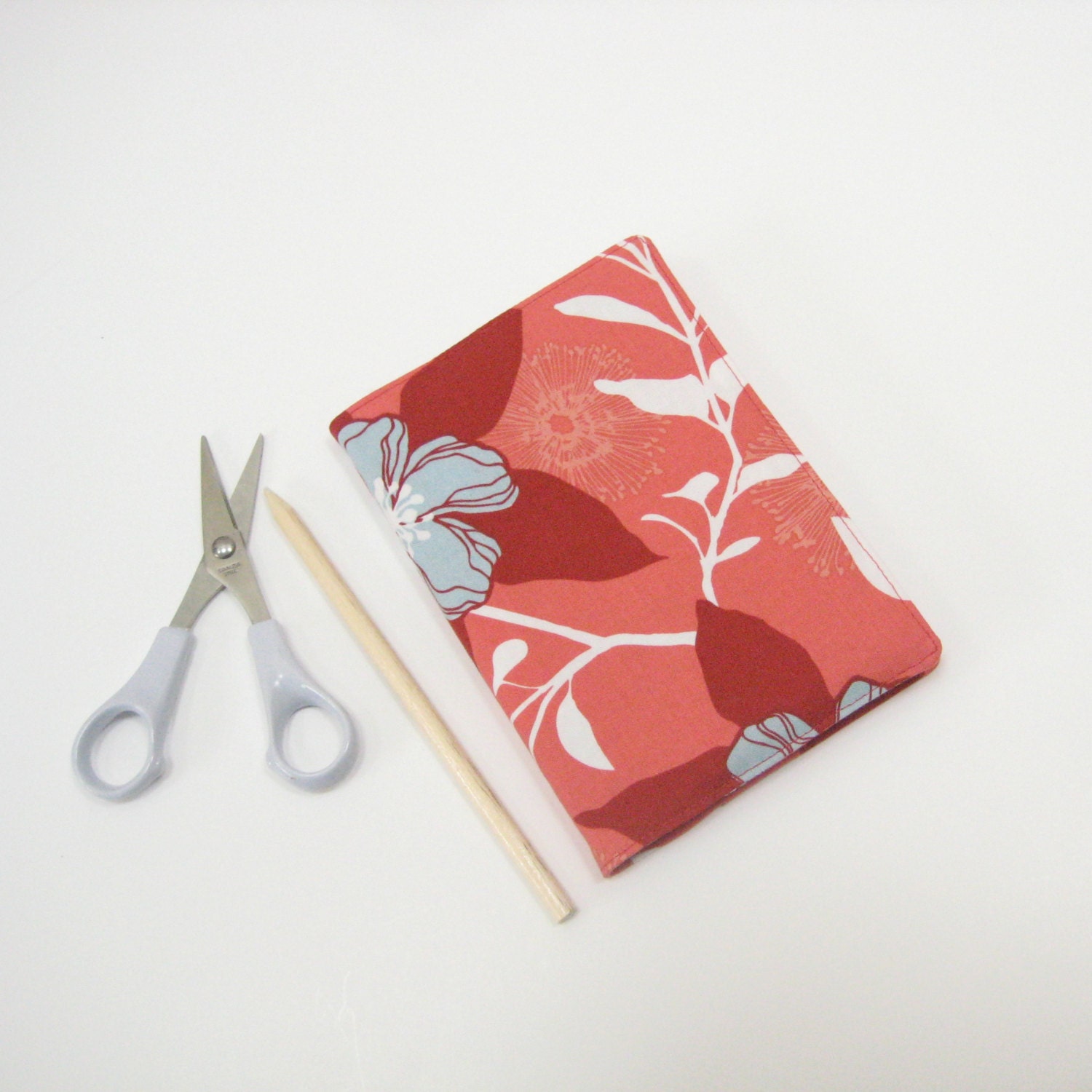 Academic planner 2013 2014 journal, burgundy red floral fabric covered blank sketchbook or notebook, Gift ideas for women under 35 dollars