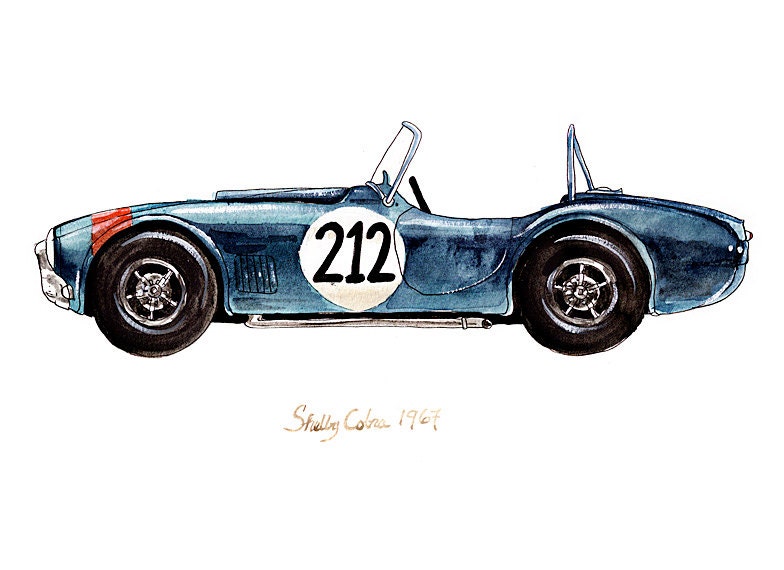 1967 Shelby Cobra, classic automobile watercolor print, 8x10"