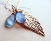 Labradorite Necklace Moss Aquamarine Heliotrope Leaf Pendant Bronze Leaf Pendant 14k Gold Filled MIMA FALLS necklace