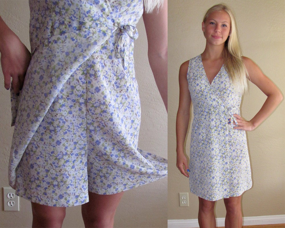 Price Reduced - 1990's Express Wrap Dress / Romper / Skort Bottom - Size 4 - Pastel floral