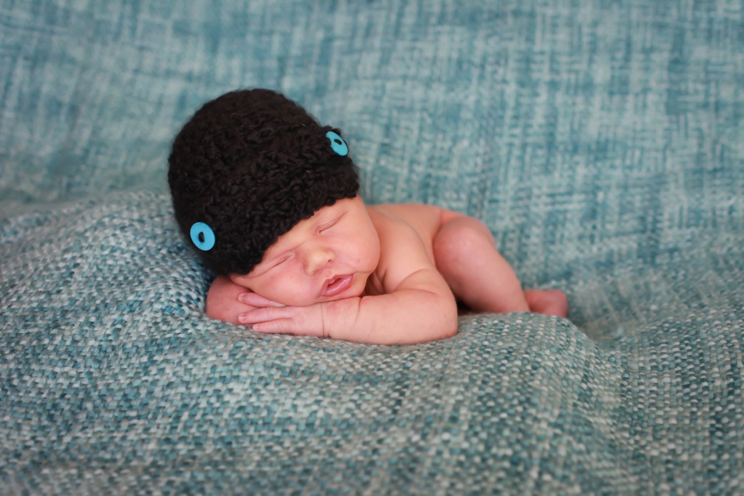 Crochet Newsboy Hat,  Baby Boy Hat, Charcoal Grey with Blue buttons