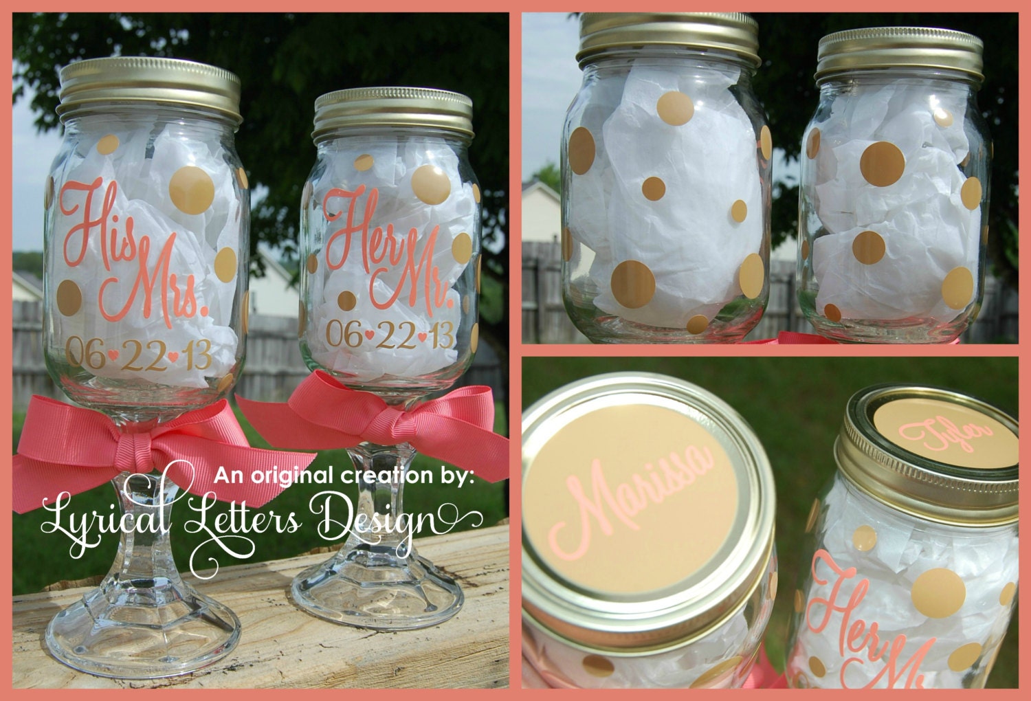 His Mrs. & Her Mr. Redneck Wine Glass with Polka Dots - Set of TWO