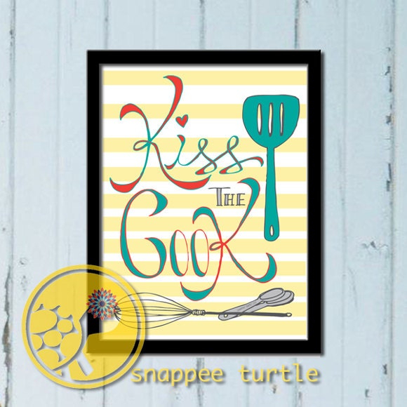 Kiss the Cook, 8x10 Art Print, Original Hand Drawn Ink Illustration, Kitchen Art, Gift, Cook, Chef