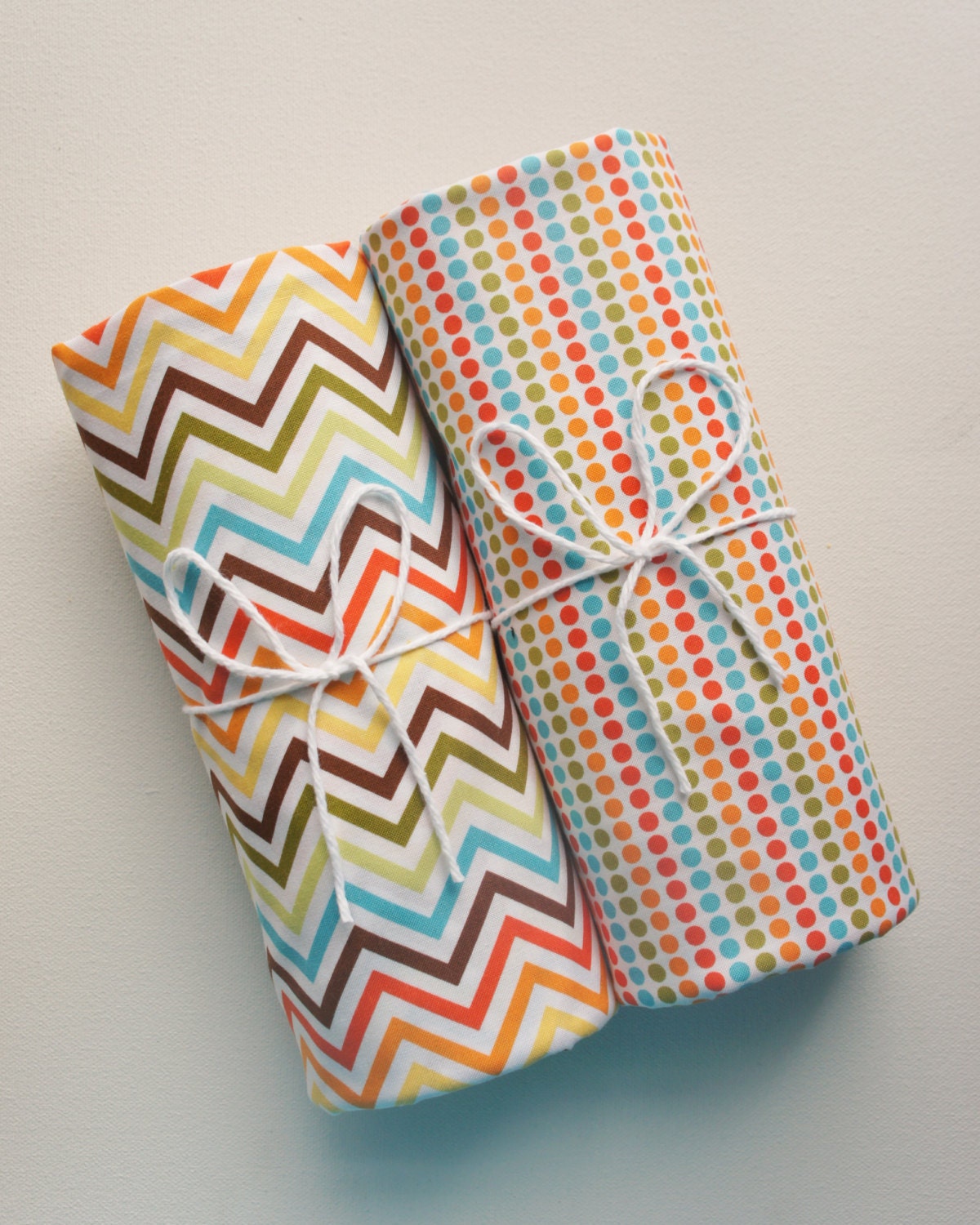 Flat or Fitted Crib / Toddler Sheet - Robert Kaufman - Remix Bermuda Chevron and Dots Combo