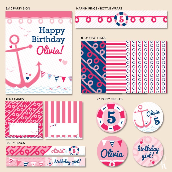 CUSTOM Nautical Birthday - PRINTABLE Party Collection - Pink - HWTM