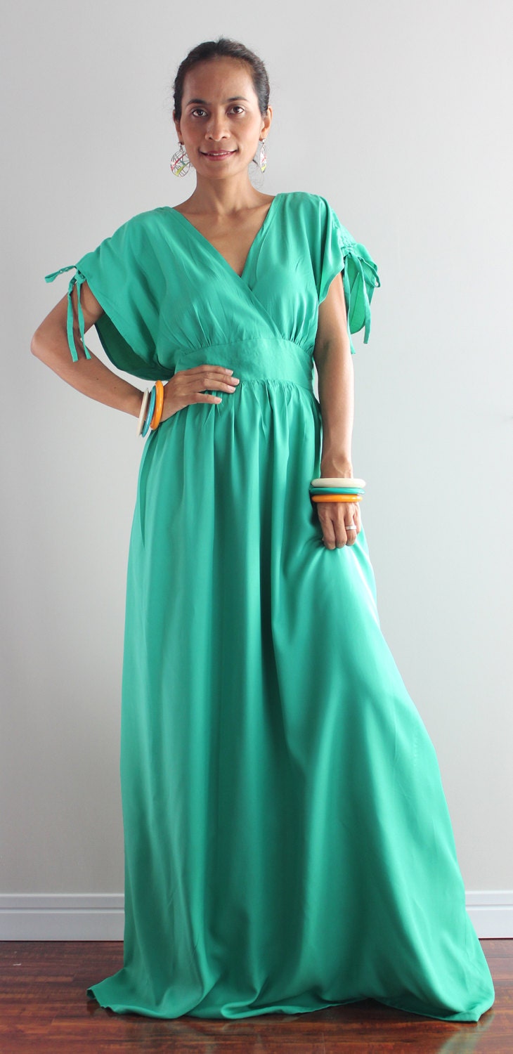 Green Maxi Dress Sleeveless or Short Sleeve Green Rayon Twill Evening Dress : Classy Gorgeous Collection