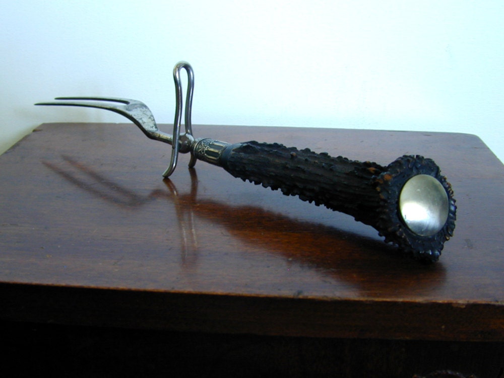 Vintage Black Antler Carving Fork - at KonniesPlace