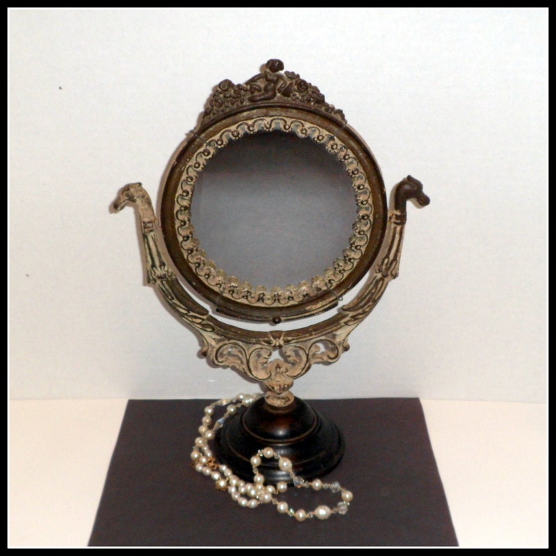 Victorian Ornate Table Vanity Dresser Mirror Cast Iron Painted