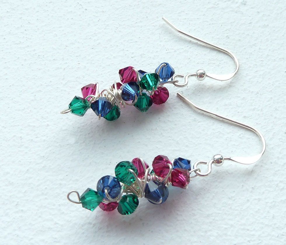 Colorful Earrings Blue Green Red Sterling Silver