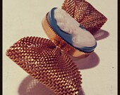 Cameo Brooch with Gold Mesh Bow, Vintage French Blue Cameo set on Gold Bow Pin