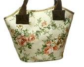 Shoulder Bag - Spring Bag - Floral Canvas with Brown Corduroy straps
