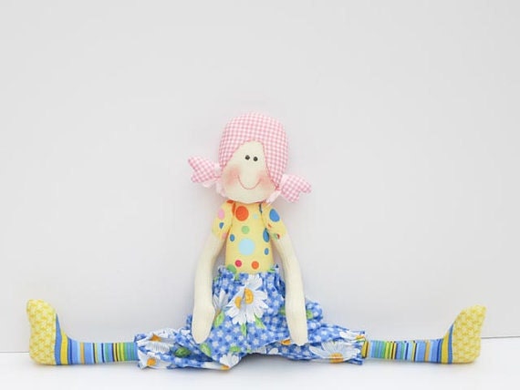 Cloth doll softie stuffed doll cute textile doll  handmade child friendly fabric doll pink yellow blue plush birthday gift for girl