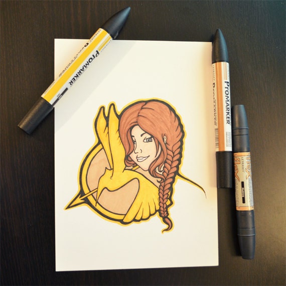 Original marker sketch. "The Girl on Fire" Inspired by The Hunger Games