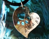 Sterling Silver Heart Pendant with Paw Print - Custom - Pet's Name Dog Cat Tag