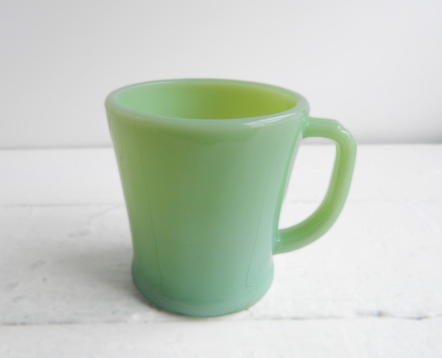 Vintage Fire King Thick Jadite Flat Bottom D-Handle Mug - Restaurant Ware
