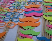 NEON Paper Mustache & Glasses Party Favors. Photo Prop. 75 Pieces. ANY COLOR Available. Custom Orders Welcome.