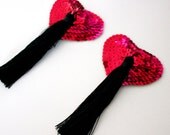 Nipple Tassels - Red & Black heart shaped pasties