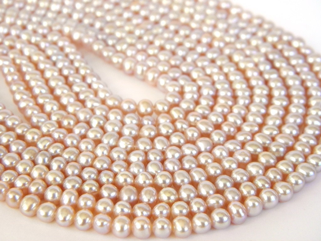 Grade AA Freshwater Pearls, Natural Mauve, 4mm x 5mm Potato, One Full Strand Beads, Cultured
