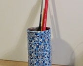 Blue and white pencil pen holder