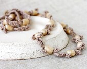 Long wooden necklace Natural jewelry Neutral beige necklace Boho Bohemian Rustic Summer fashion Crochet necklace with wooden beads